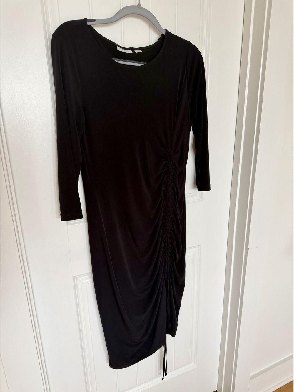 New York & Company Black Stretch Midi Dress with Ruched Detail - Size M
